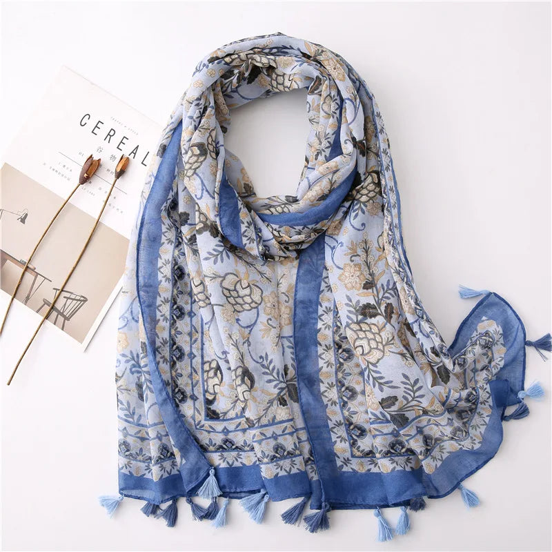 2023 Fashion Paisley Abstract Floral Tassel Viscose Shawl Scarf Lady Wrap Thin Pashmina Stole Muslim Hijab 180*90Cm 23