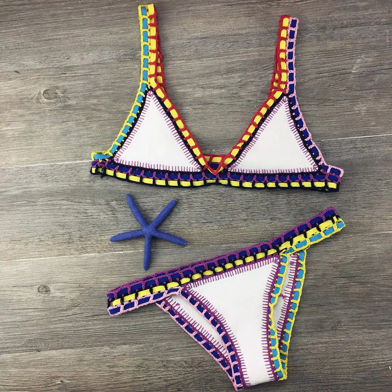 Sexy Bikinis Summer Women Swimsuit Hand Crocheted Bikini Set Swimwear Beach Bathing Suit Biquini Female Monokini purple white