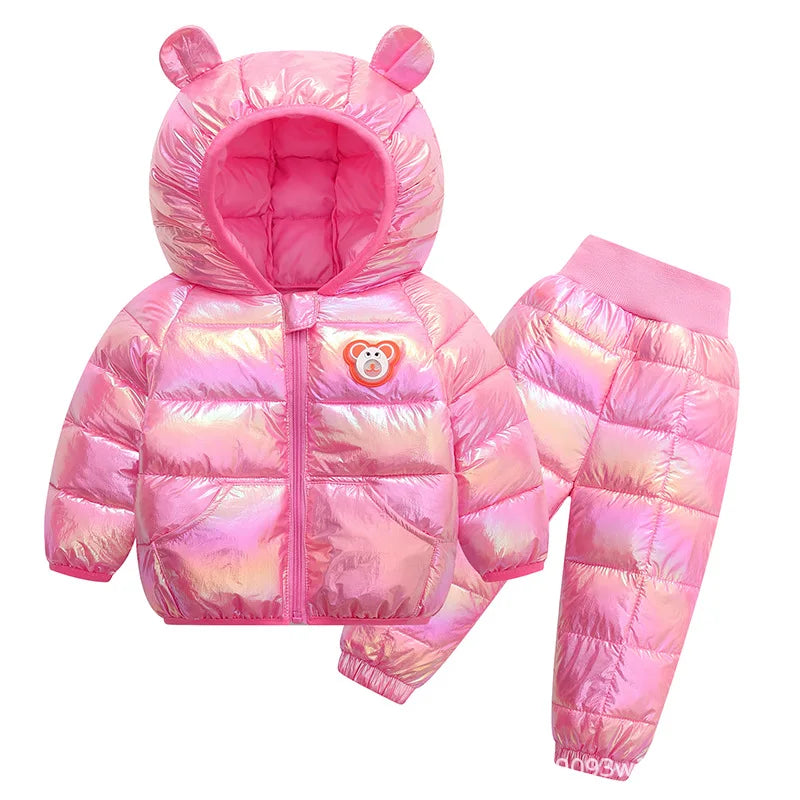 Toddler Baby Girls Boys Clothing Sets Winter Warm Down Jacket Clothes Sets Children Kids Snowsuit Coats Vest Pants Overalls as the picture 9