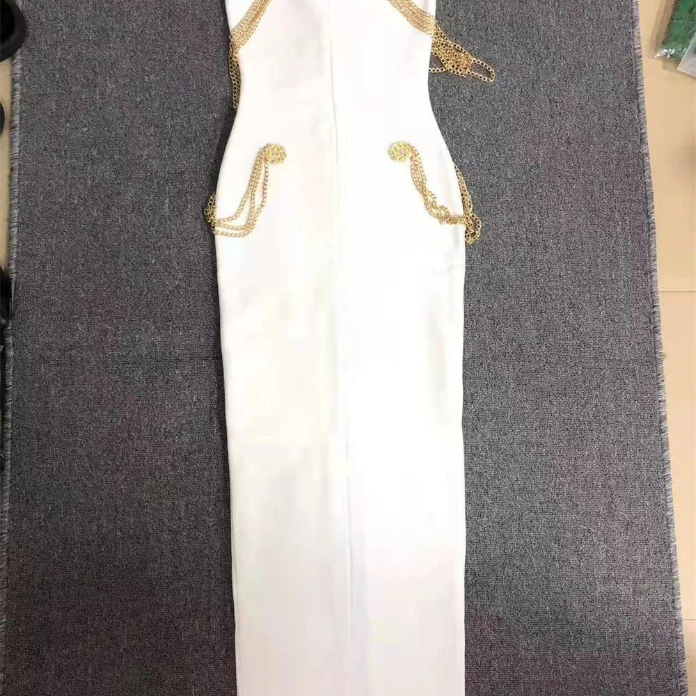 Black White Color Ladies HL Bandage Dress Strap Sexy Rayon Bodycon Long Dress Celebrity Fashion Red Carpet Dress High Quality