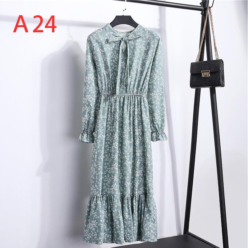 Plus Size Women's Clothing Long Sleeve Chiffon Shirt Dresses For Women Red Bow Floral Club Party Autumn Winter платье Woman