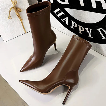 靴革ブーツ女性アンクルブーツ秋冬ブーツ女性ハイヒールショートブーツ女性ブーツ Chaussures ファム