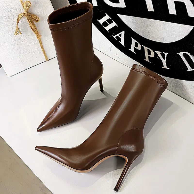 Shoes Leather Boots Women Ankle Boots Autumn Winter Boots Women High Heels Short Boots Ladies Booties Chaussures Femme