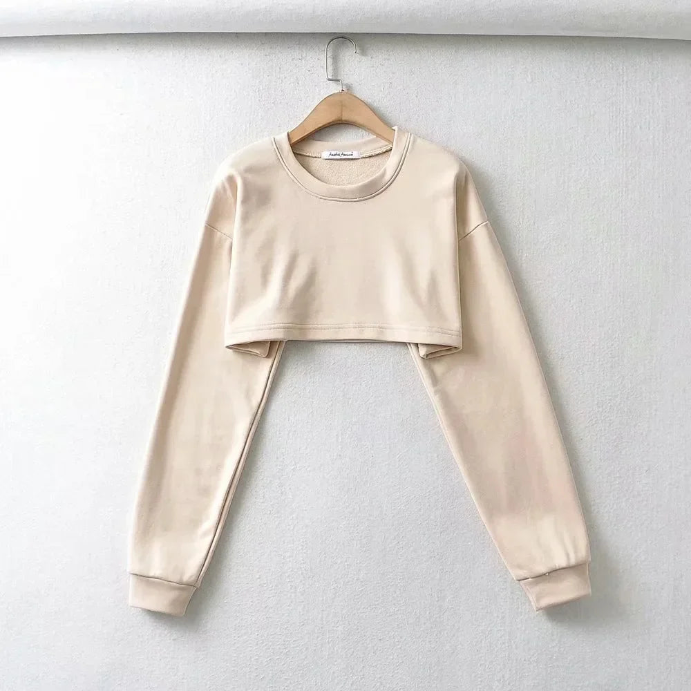 Womens Casual Tracksuits 2 Piece Set Spring Crop Sweatshirt + Sporting Shorts Sweat Set Ladies Two Piece Outfit Solid Color Suit as shown 3