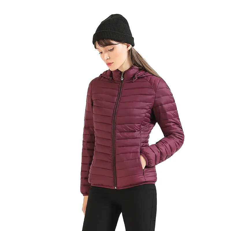 Winter Parka Ultralight Padded Puffer Jacket For Women Coat With Hood Outdoor Warm Lightweight Outwear With Storage Bag