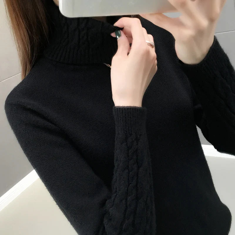 Women Sweater Turtleneck Pullovers Autumn Winter Sweaters New 2023 Long Sleeves Thick Warm Female Sweater Khaki black
