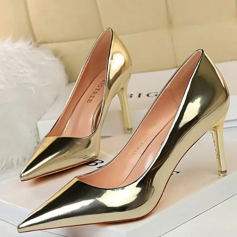 Shoes Woman Pumps Patent Leather High Heels Shoes Women Basic Pump Wedding Shoes Female Stiletto Women Heel Plus Size 43