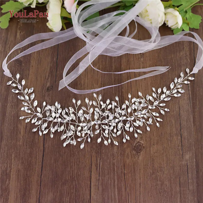 YouLaPan Fast Shipping Wedding Dress Belt Bridal's Belt Rhinestone Belt Wedding Bridal Sash Belt Silver Crystal Belt SH237 White organza