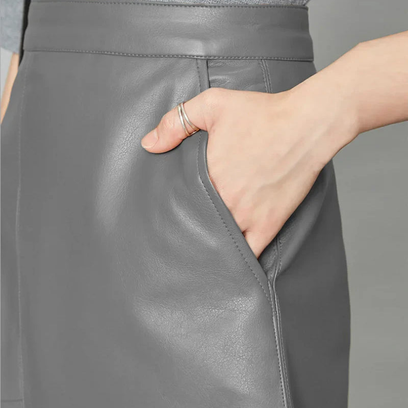 Autumn New Fashion Elegant Women Pu Leather Skirt Casual High Waist Mini Skirt Ladies A-Line Short Skirts Black Gray Green