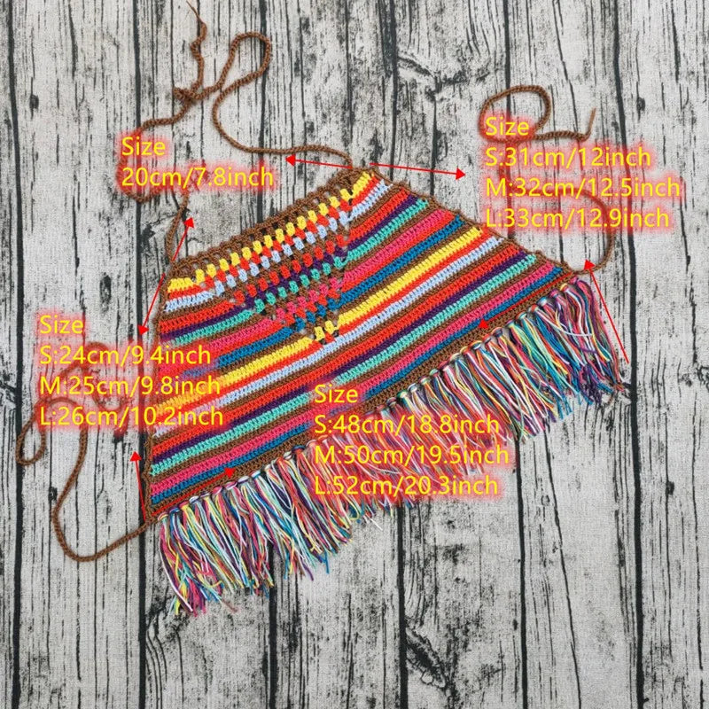 Handmade Crochet Colours Stripes in the Holi Top Sexy Bikini Top Beach Women Tassel Swimwear Top