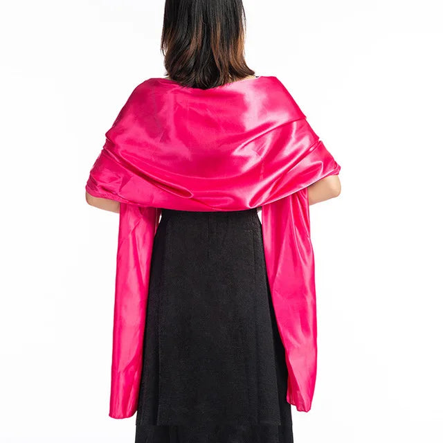 19 Colors Women Evening Wraps Shawls 240*70cm Satin Long Formal Wedding Party Ladies Bolero 2 Size Can Choose rose red