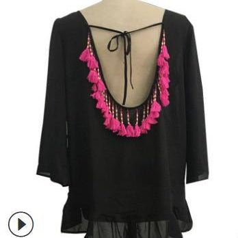 Sexy Backless Tassel Bikini Cover Up Chiffon Summer Beach Dress Swimwear C One Size