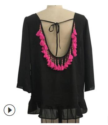 Sexy Backless Tassel Bikini Cover Up Chiffon Summer Beach Dress Swimwear C One Size