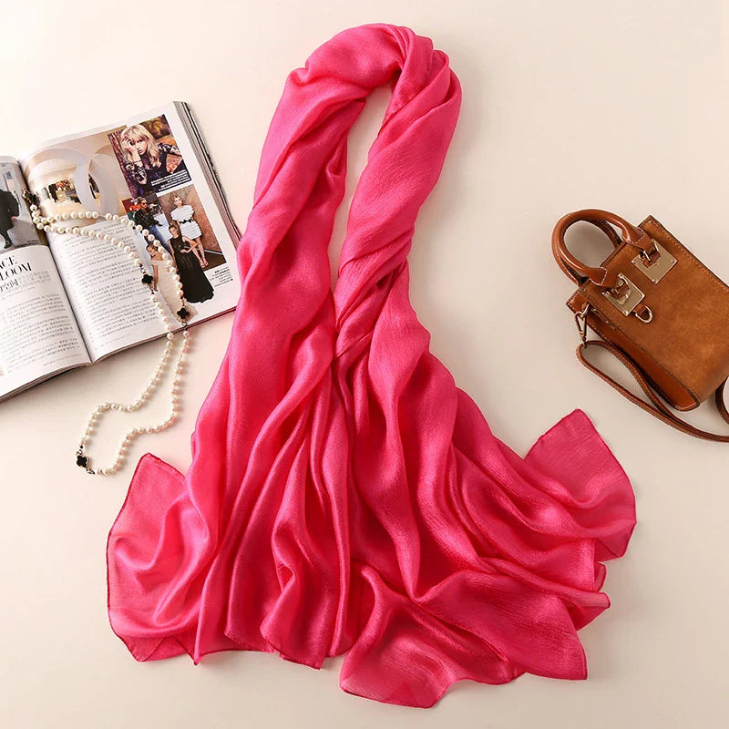 2023 Silk Scarves Women Luxury Brand Hijab Scarf Solid Foulard Femme Shawls Wraps Silk Bandana Head Scarf Hijab Beach Poncho Silk one 1