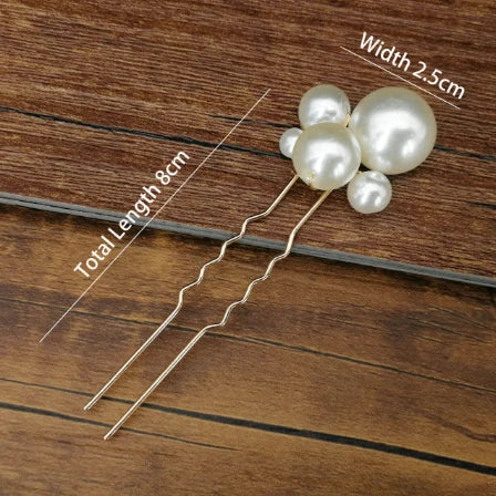 Women U-shaped Pin Metal Barrette Clip Hairpins Simulated Pearl Bridal Tiara Hair Accessories Wedding Hairstyle Design Tools Pearl 1pc