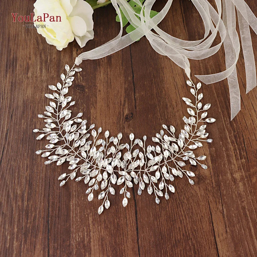 TOPQUEEN High Quanlity Bridal Belts Silver Diamond Belt Bridal Sashes Belt Luxury Rhinestone Belt Wedding Dress Sash Belt SH237 Ivory organza