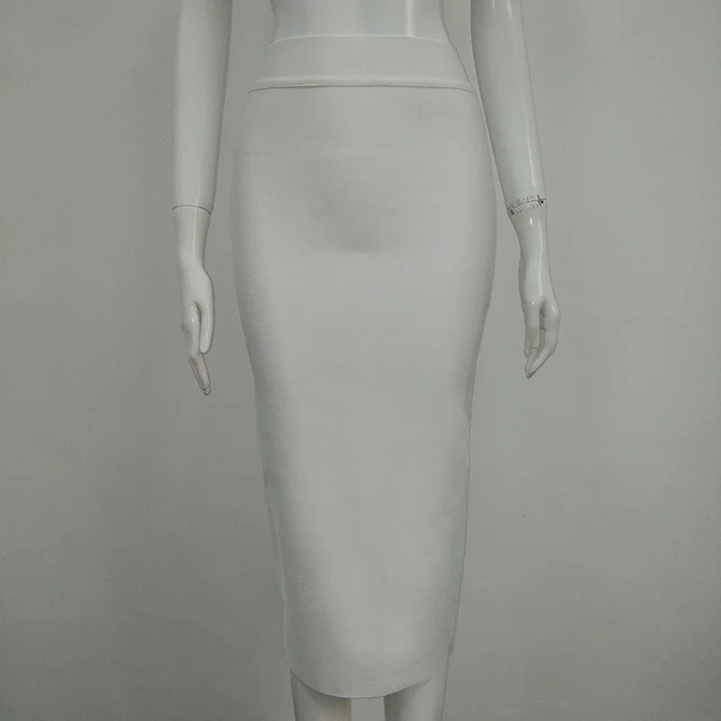 Women Candy Color Sexy Neon Green Brown Orange Yellow Knee Length Bandage Pencil Skirt 2020 Designer Skirt Faldas 78cm WHITE