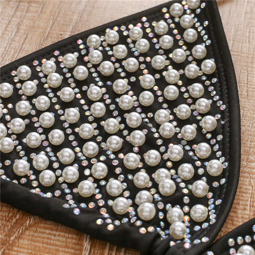 Sexy Pearl Triangle Bikini Luxury Crystal Diamond Women's Swimsuit Straps Halter Brazilian Swimwear