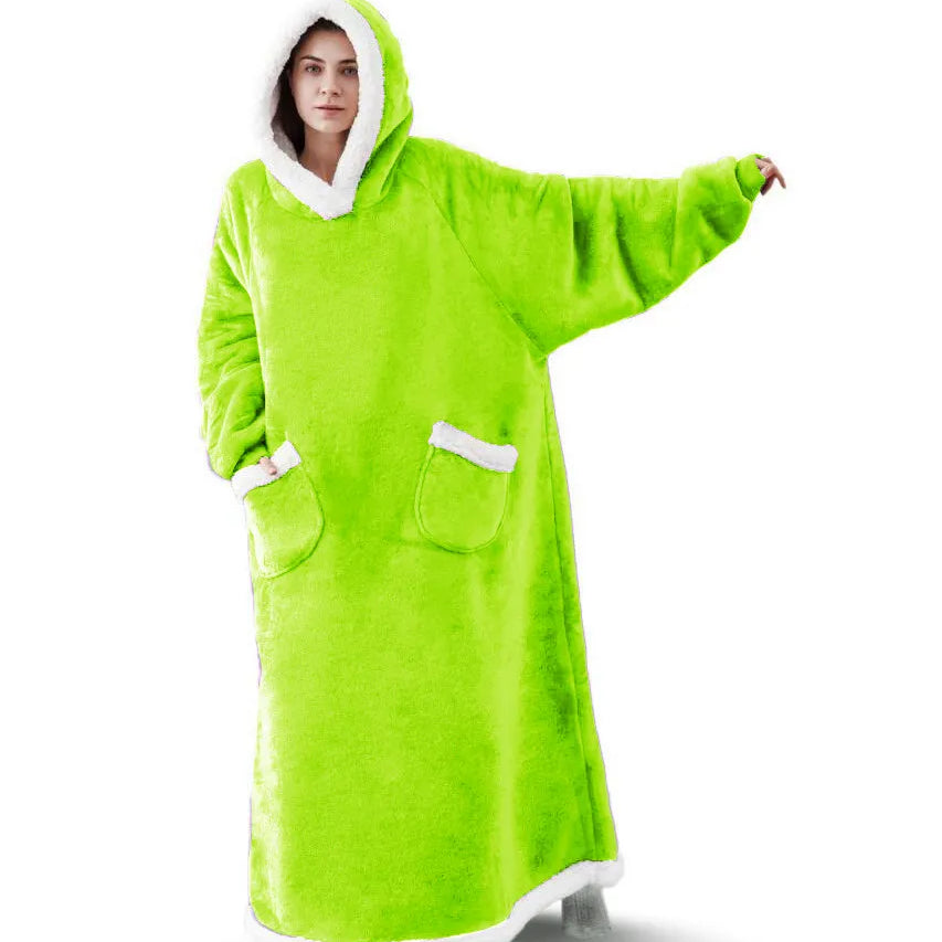Super Long Flannel Blanket with Sleeves Winter Hoodies Sweatshirt Women Men Pullover Fleece Giant TV Blanket Oversized WF032 Fluorescent Green