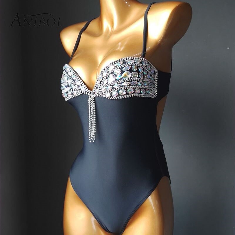 Sexy Backless Women Swimsuit Rhinestone One Piece Swimwear Luxury Crystal Diamond Female Bathing Suit Newest Monokini