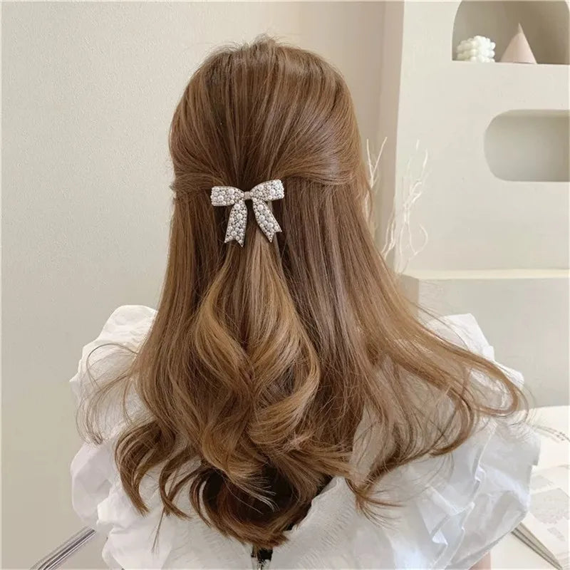 2021 New Korean Sweet Simulated Pearl Bowknot Hairpins Barrettes For Women Fashion Hair Accessories Hair Clips