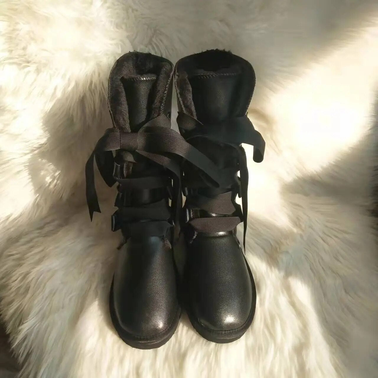 Waterproof High Boots Lace Up 2024 Woman Winter Snow Boots Women's Shoes Thick Plush Genuine Leather Winter Women's Snow Boots