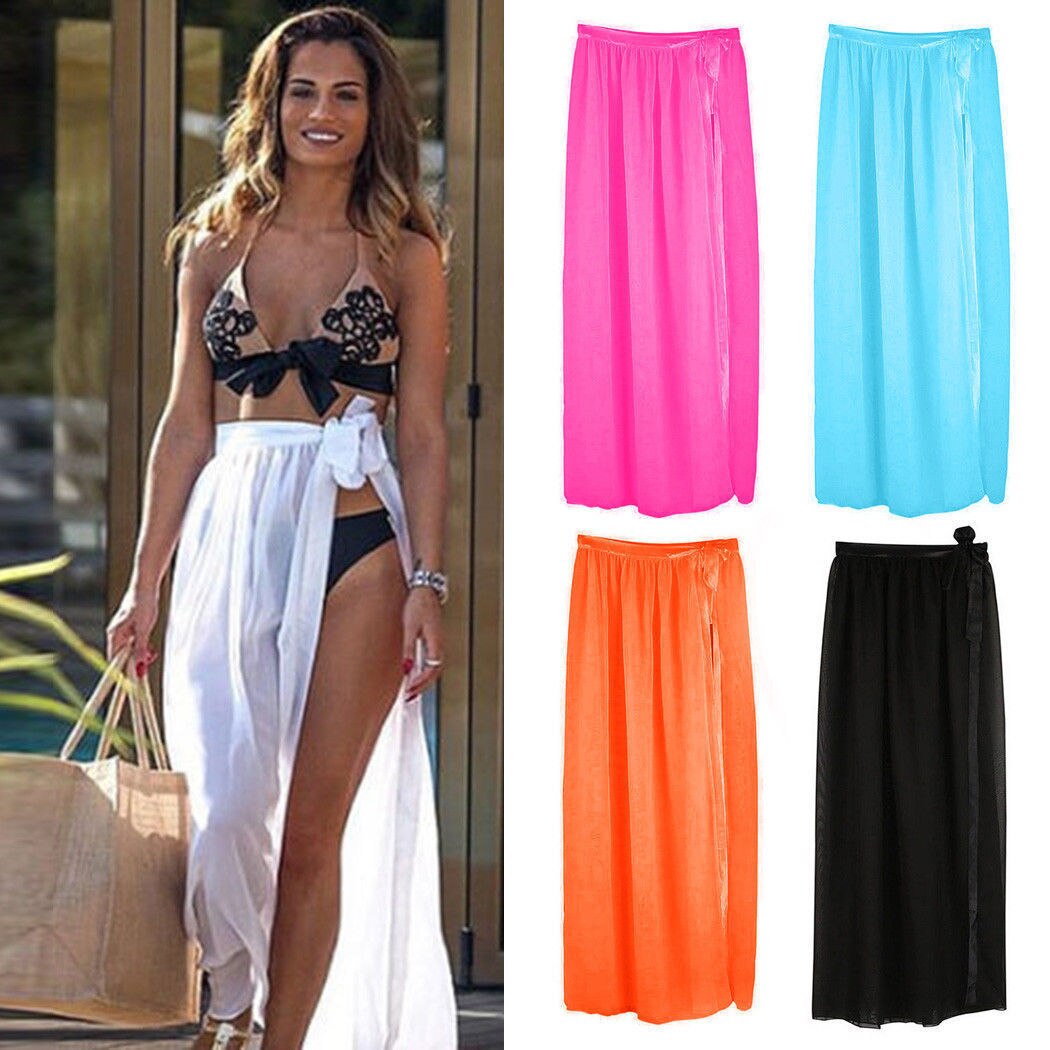 Summer Sexy Bikini Cover Up Swimwear Sheer Beach Maxi Wrap Bandage Split Skirt Sarong Pareo Casual Cover-up Beachwear