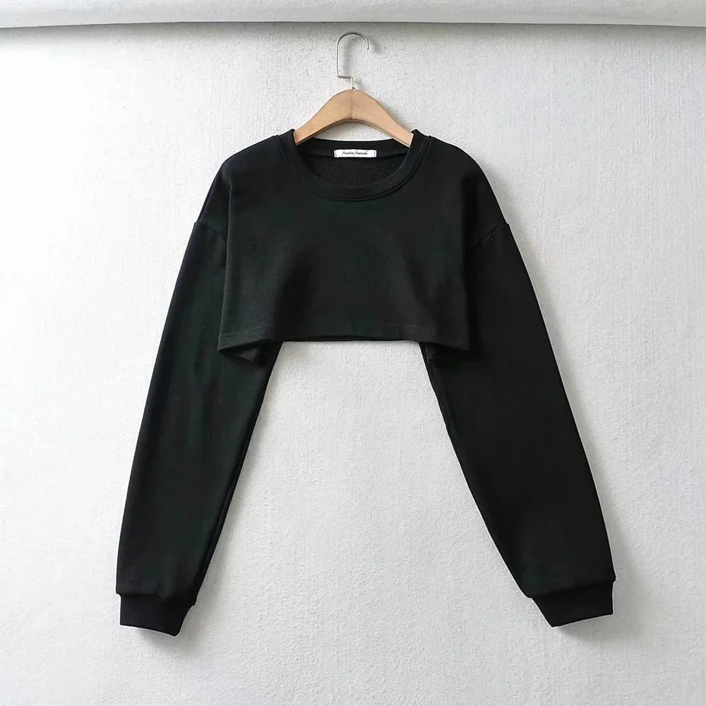 Womens Casual Tracksuits 2 Piece Set Spring Crop Sweatshirt + Sporting Shorts Sweat Set Ladies Two Piece Outfit Solid Color Suit as shown