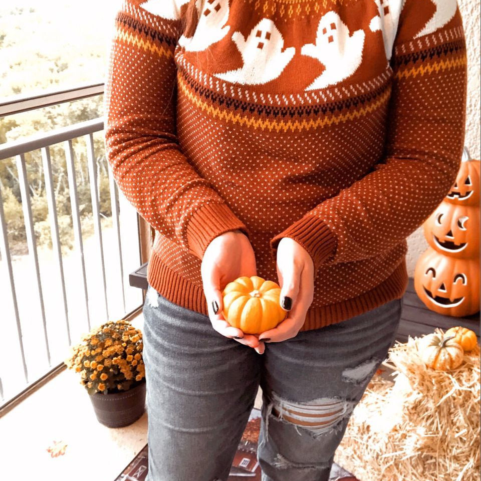 Yangelo Y2k Sweaters Women Halloween's Clothes Gothic Ghost Knitted Pullover for Autumn Winter Purple Streetwear Girl's Top