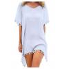 Summer Chiffon Tassels Beach Dress Swimwear Bikini Cover Up Female Mini Loose Solid Pareo Tops Swimsuit White One Size