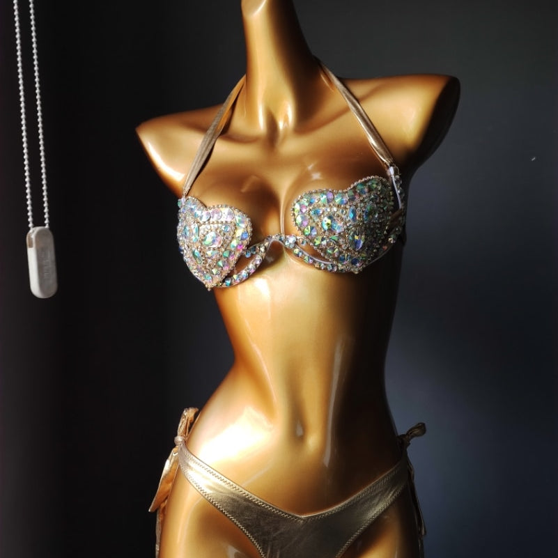 Rhinestone Bikini Sexy Women Swimwear 2024 Newest Push Up Female Swimsuit Manual Crystal Diamond Bathing Suit