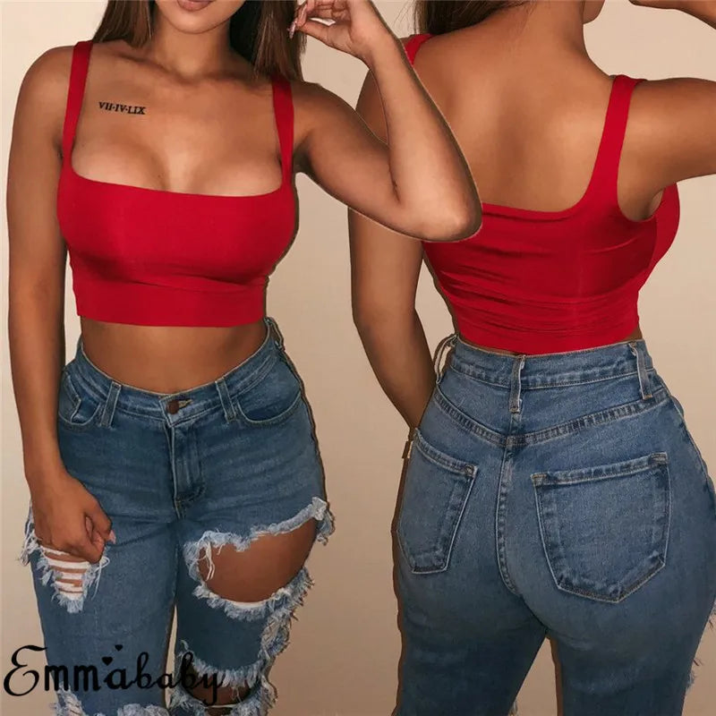 Solid Tank Top Female Strap Sleeveless Slash Neck Cropped Vest Sexy Women'S Summer Bralette Top White Black Red Casual Clothing