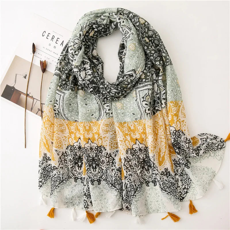2023 Fashion Paisley Abstract Floral Tassel Viscose Shawl Scarf Lady Wrap Thin Pashmina Stole Muslim Hijab 180*90Cm 49