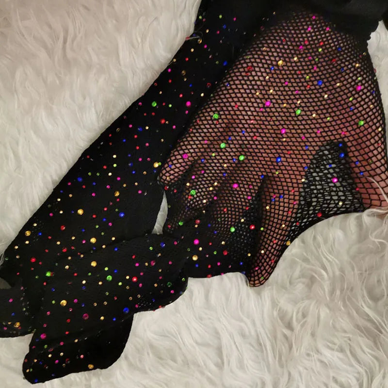 Sexy Glitter Small Mesh Thin Pantyhose Women Individuality Shiny Fishnet Tights Sell Well black colorful one size