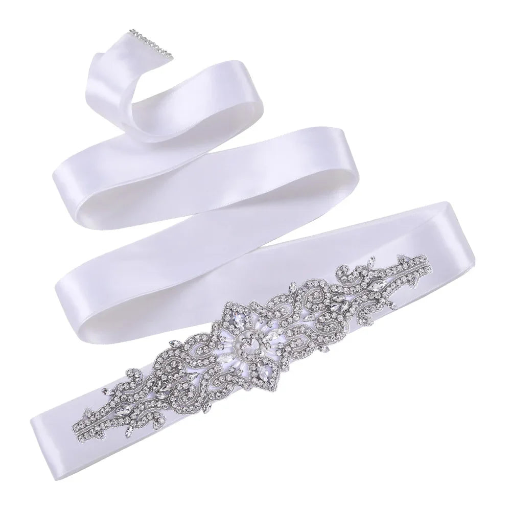 TOPQUEEN S26 Luxury Rhinestones Wedding Dresses Belt Women Crystal Applique Decoration Sparkly for Bride Waistband Bridal Sash White ribbon