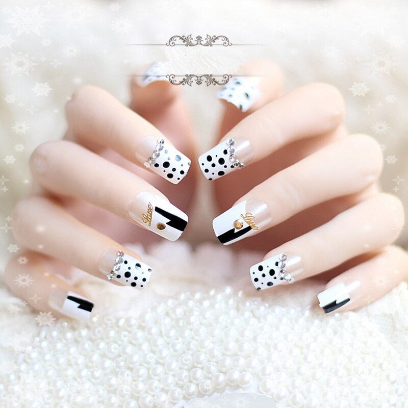 24pcs False Nails Floral Beads Decorated Artificial Nail Tips Bride Reusable Fingernails Fake Nail Press On Nail накладные ногти 19