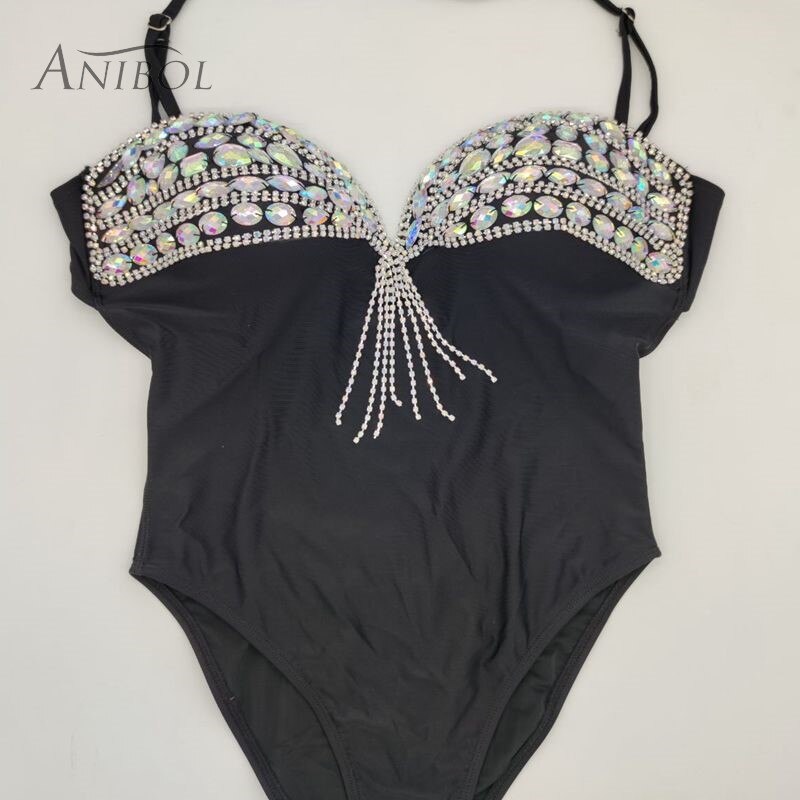 Sexy Backless Women Swimsuit Rhinestone One Piece Swimwear Luxury Crystal Diamond Female Bathing Suit Newest Monokini