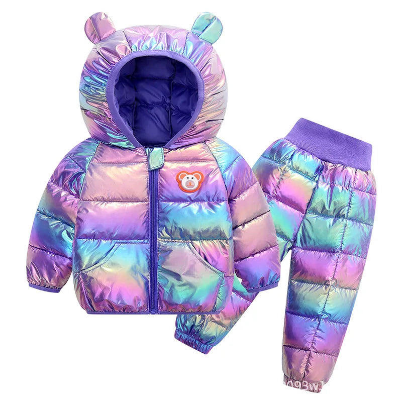 Toddler Baby Girls Boys Clothing Sets Winter Warm Down Jacket Clothes Sets Children Kids Snowsuit Coats Vest Pants Overalls as the picture 8
