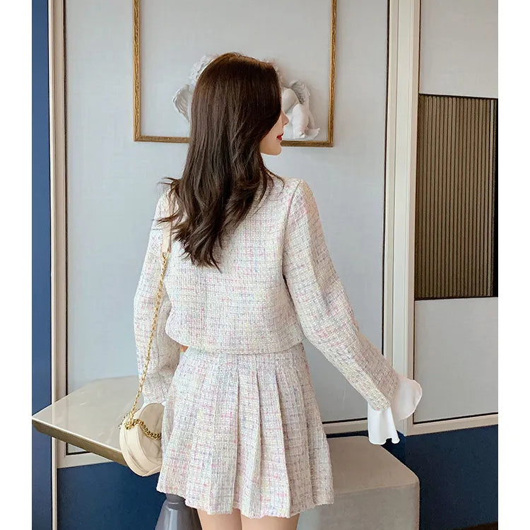 Women Autumn Winter 3 Piece Sets Lady Fashion Elegant Slim Coat Skirt Shirt Three-piece Suit Tweed Sets