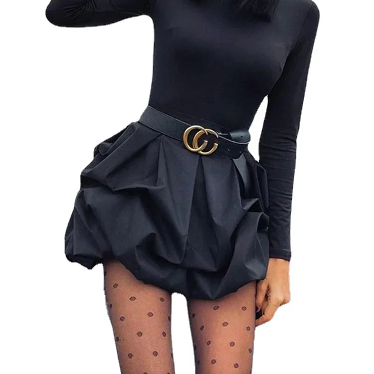 Fashion Solid Long Sleeve Mini Bud Dress Party Dress Black Dress Women black