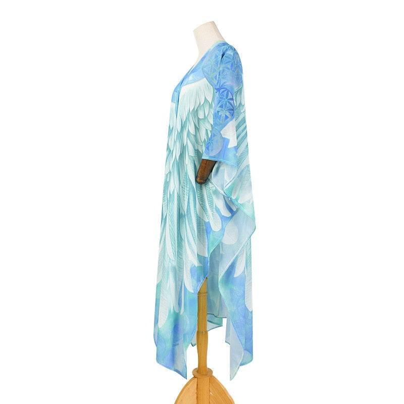 Wings Cover-ups Beach Long Boho Kaftan Dress Kimono Mujer Pareos De Playa