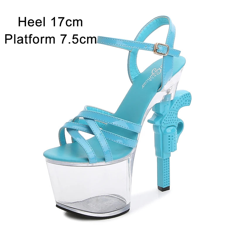 Fashion Super High Heels 17cm Women Shoes Platform Sandals Pistol Heel Red Wedding Shoes Female Model Show Sandal