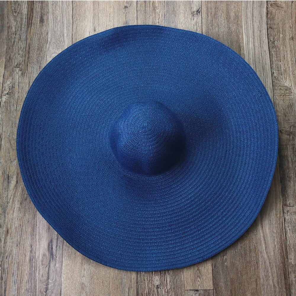 Women Beach Accessories Sombrero Big Size Hat Female Large Wide Brim Straw Sun Hats Oversized Anti UV 50 Summer Hat Wholesale navy blue