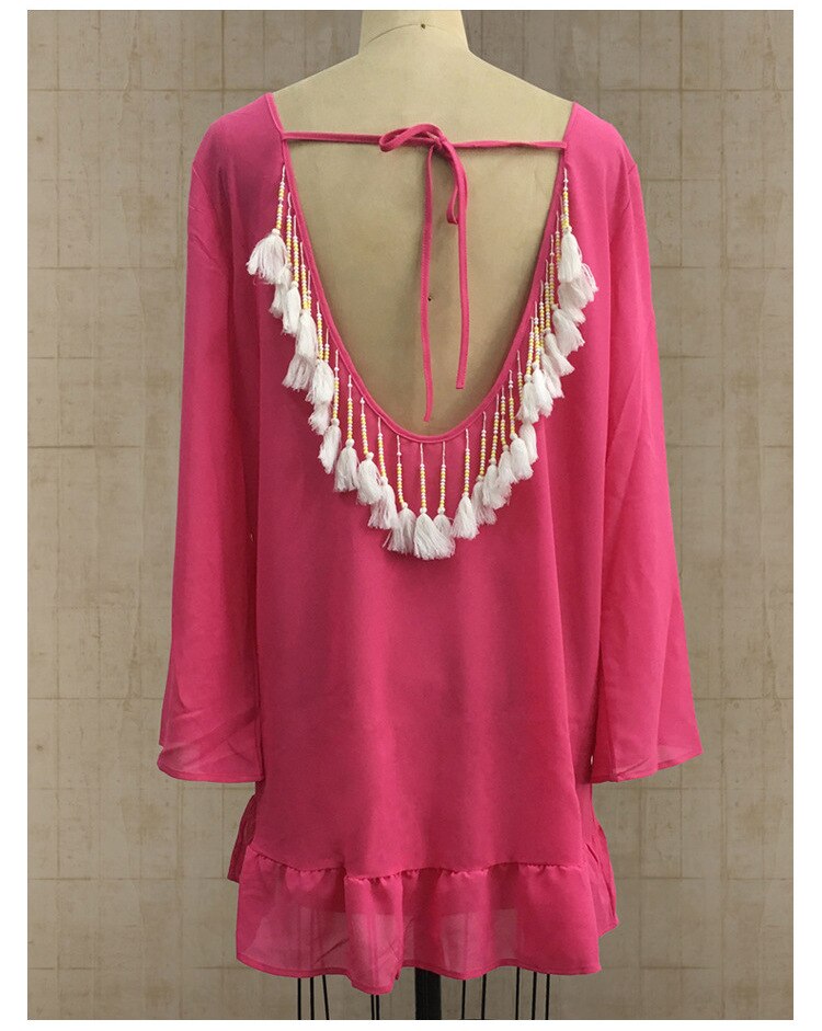 Sexy Backless Tassel Bikini Cover Up Chiffon Summer Beach Dress Swimwear A One Size