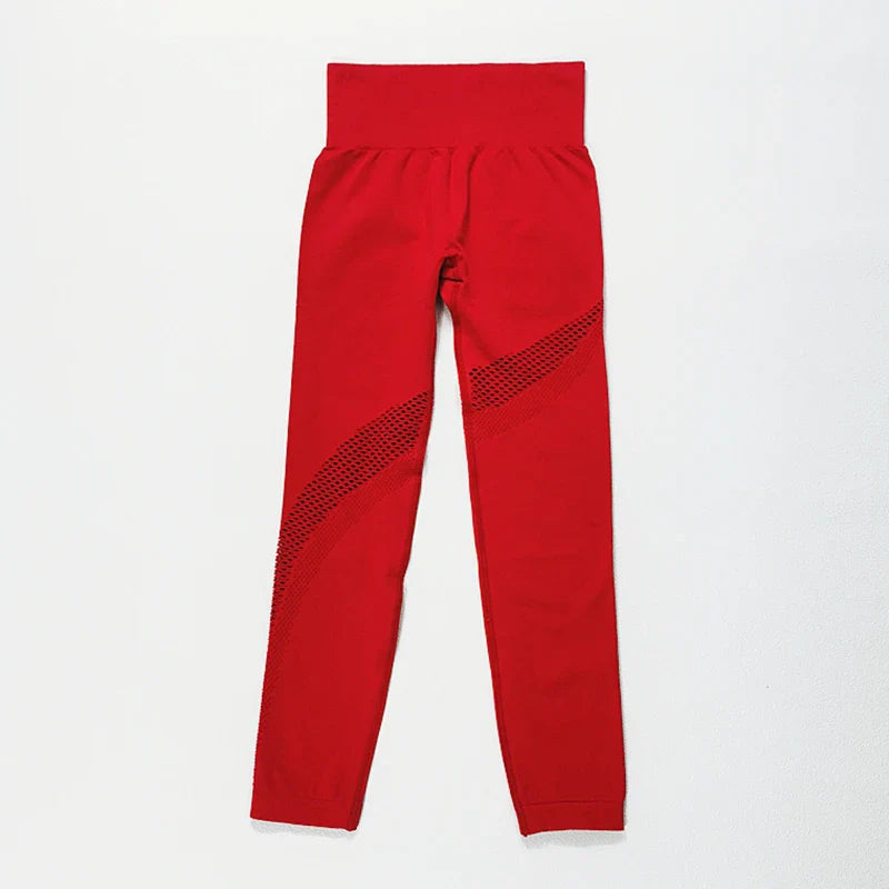 Seamless Yoga Set Sport Outfits Women 2pcs Two Piece Hollow Long Sleeve Crop top Leggings Workout Wear Gym Suit Fitness Sets Red Legging