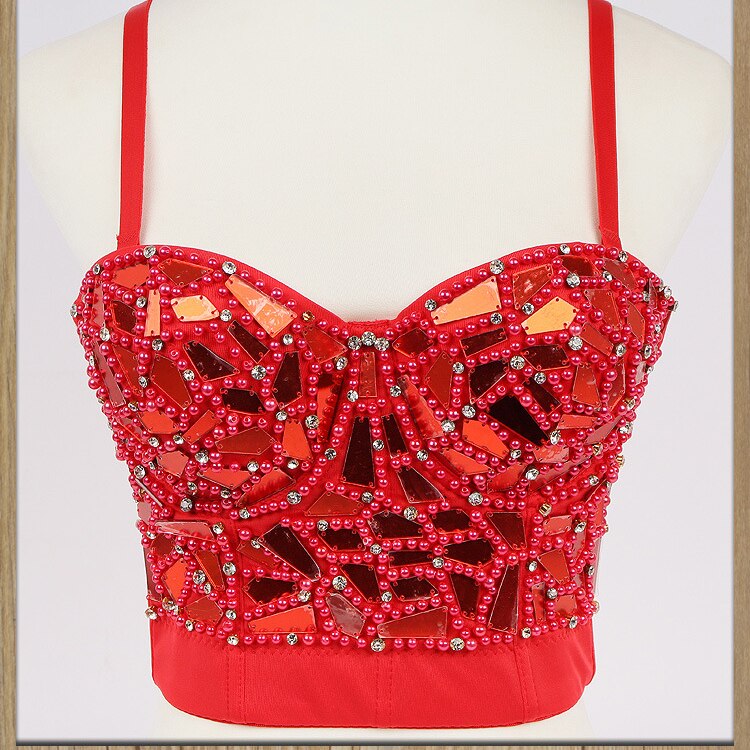 Sexy Beaded Diamond Sequins Women Camis Cropped Top Night Club Party Corset Crop Top To Wear Out Push Up Bustier Bra DB905 DB905 red