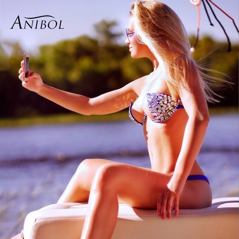 Rhinestone Triangle Bikini Luxury Crystal Diamond Women's Swimsuit Sexy Push Up Gathered Swimwear Biquini