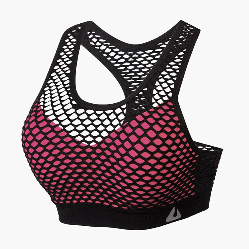 Women Gym Fitness Underwear Hollow Breathable Sexy Running Yoga Bra Athletic Sportswear Ladies Sports Bra Push Up Crop Tops pink