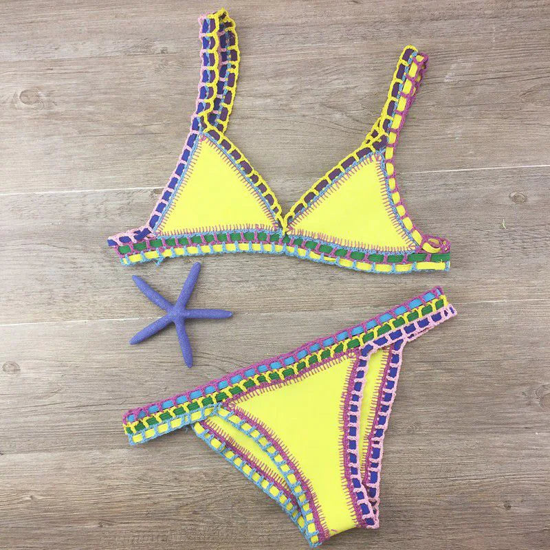 Sexy Bikinis Summer Women Swimsuit Hand Crocheted Bikini Set Swimwear Beach Bathing Suit Biquini Female Monokini Yellow