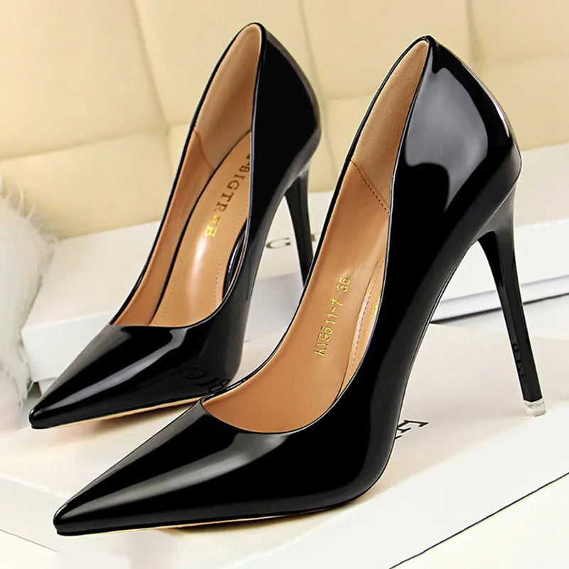 Shoes Woman Pumps Patent Leather High Heels Shoes Women Basic Pump Wedding Shoes Female Stiletto Women Heel Plus Size 43 black